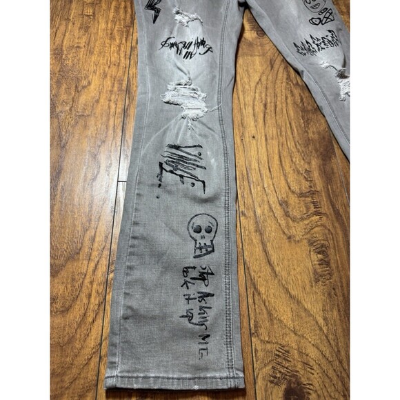 Ninth Hall Rogue Tapered Skinny Jeans Gray Smoke Print Distressed Streetwear 38 - Picture 7 of 12